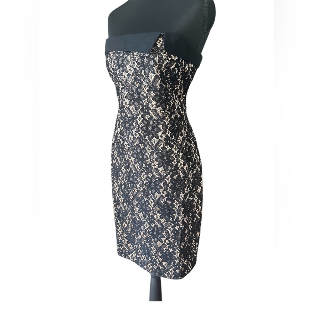 NWT Talbots Black & Gold Strapless Sheath Lace Dress w/ Asymmetrical Neckline